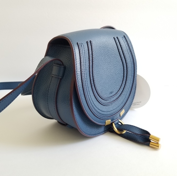 Chloé Small Marcie Saddle Leather Crossbody Bag Blue - Picture 2 of 7